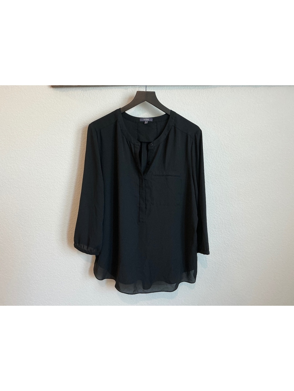 NYDJ Black 3/4 Sleeve Blouse with Button Detail